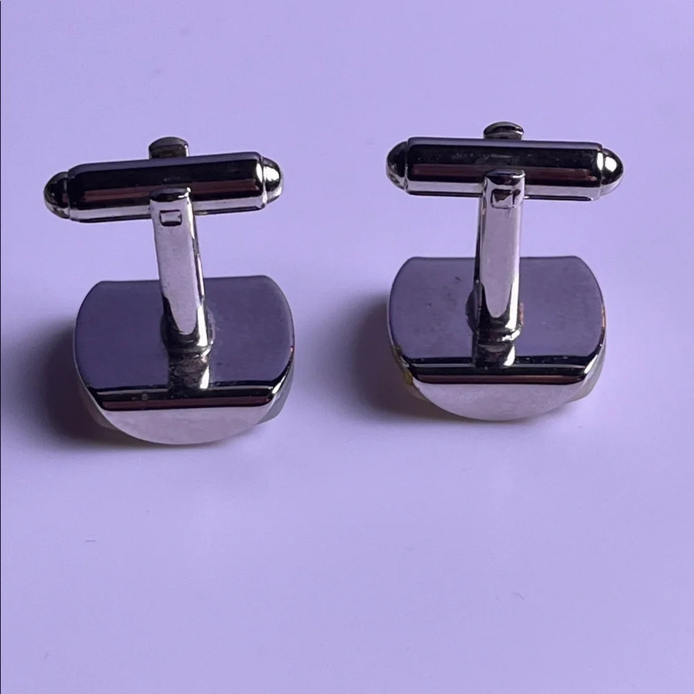 Vintage silver tone mother of pearl cuff links